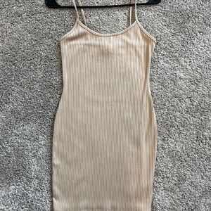 Urban Outfitters Beige Ribbed Mini Dress
